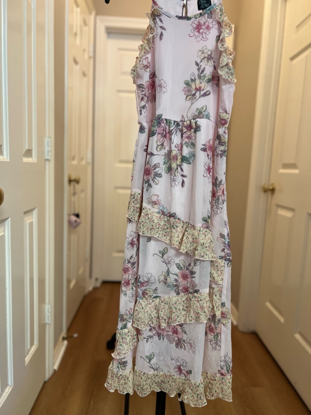 Girls' Floral Pink Ruffle Formal Dress